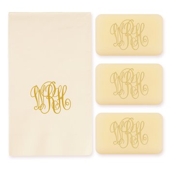 Classic Monogram Personalized Triple Milled French Soap Set of 3 Plus Guest Towe