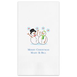 Snowman Couple Guest Towel - Printed