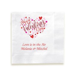 Happy Valentines Day Hearts Napkin - Printed