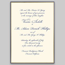 Gold and Navy Minuet Wedding Invitation Card - Raised Ink