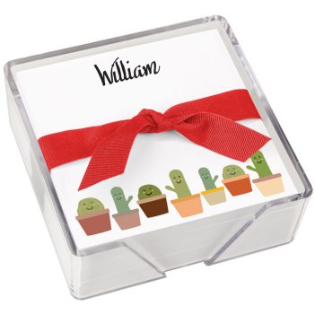 Cactus Family Memo Square - White with holder