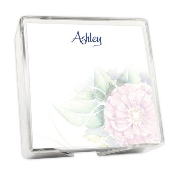 Watercolor Peony Memo Square - White with holder